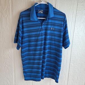 Under Armour Men's Blue Striped Polo Shirt, Size XL